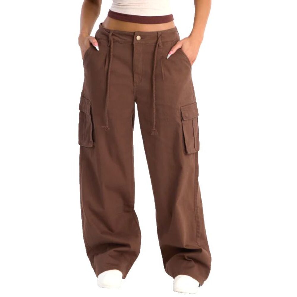 NWT Fashion Nova Out for the Day Brown Cargo Pants XS Wide Leg Streetwear